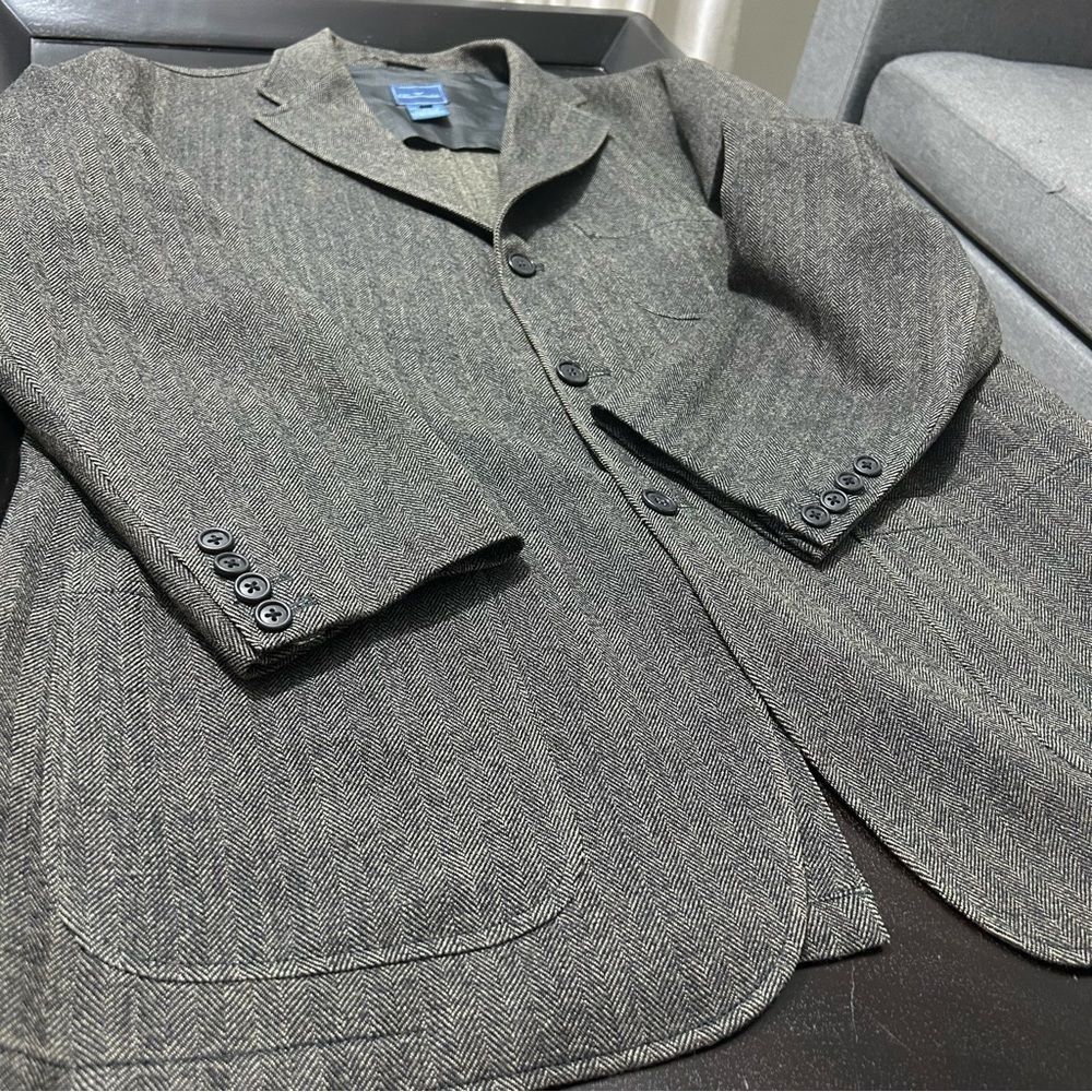 Faconnable Men’s 100% Wool Sport Coat Jacket Blazer Herringbone Gray Sz L - Picture 10 of 16